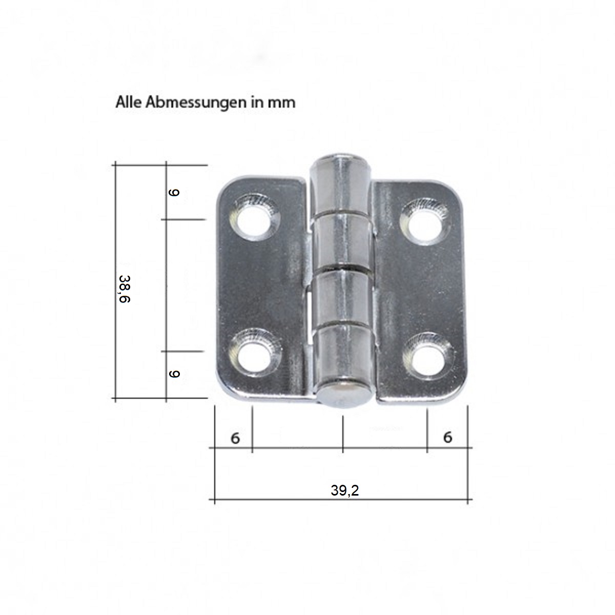 Scharnier Edelstahl 38,6 x 39,2 mm