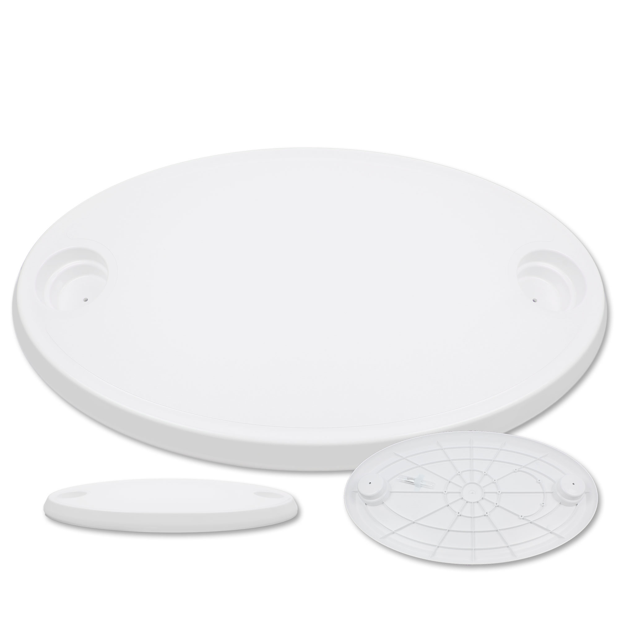 Tischplatte oval, Kunststoff weiß mit Getränkehaltern, 76 x 45 cm