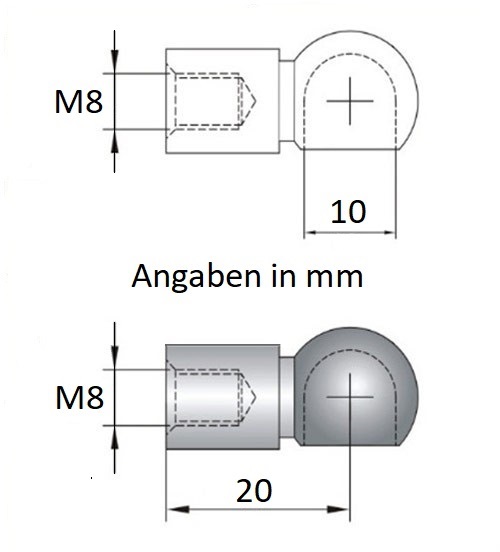 Stahl-Kugelkopfaufnahme für Gasdruckfeder M8